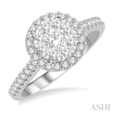 3/4 ctw Round Diamond Lovebright Halo Engagement Ring in 14K White and Yellow Gold